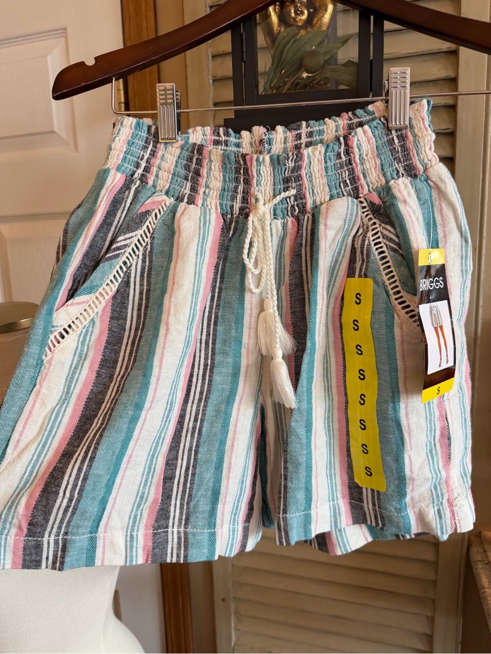 Briggs New York Striped Cotton Blend Men’s Shorts in Teal, Pink, White, Gray